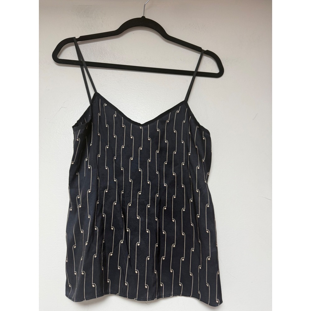 Black White Striped Print V Neck Spaghetti Strap Tank Top Women S M‎
